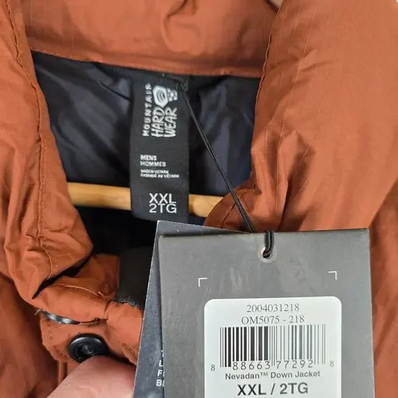 Mountain Hardwear Nevadan 650 Down Jacket Size XXL Rust Burnt Orange Full Zip